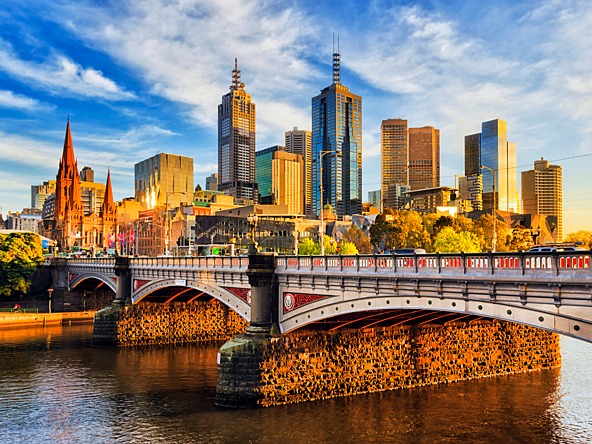 view of melbourne, australia, including buildings and bridge